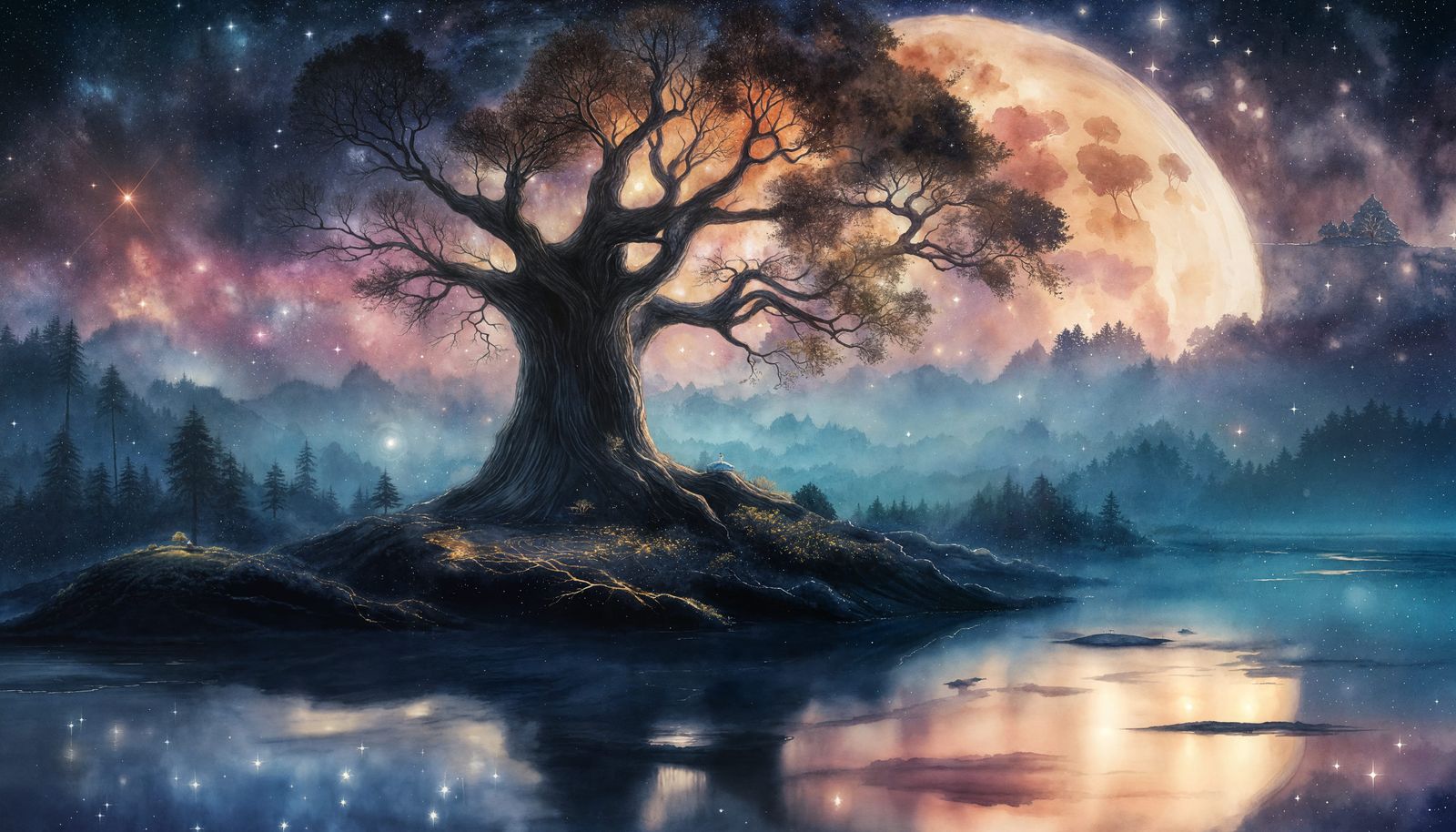 Floating Island Under Starry Night Skies