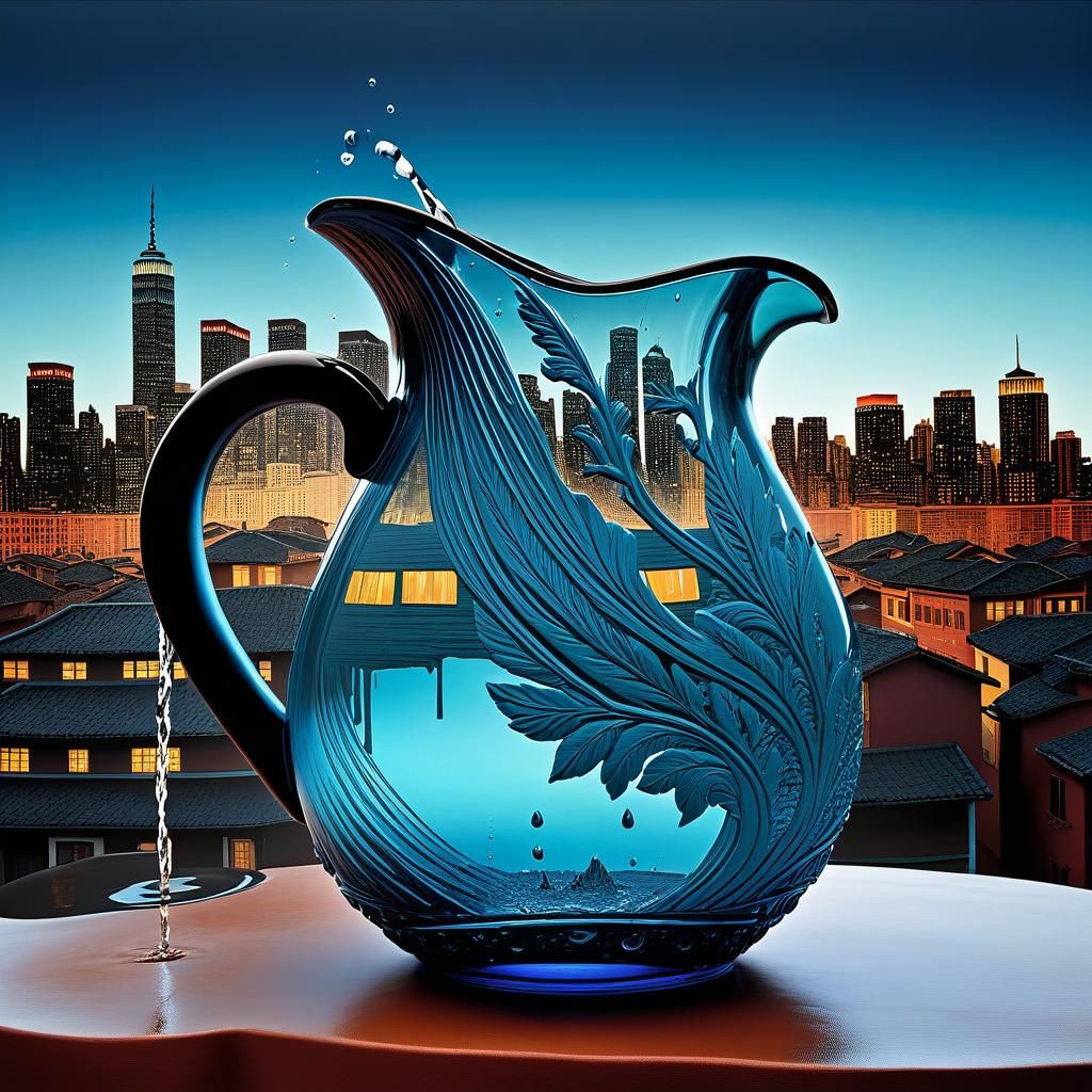 Mysterious Clay Pitcher with City Double Exposure