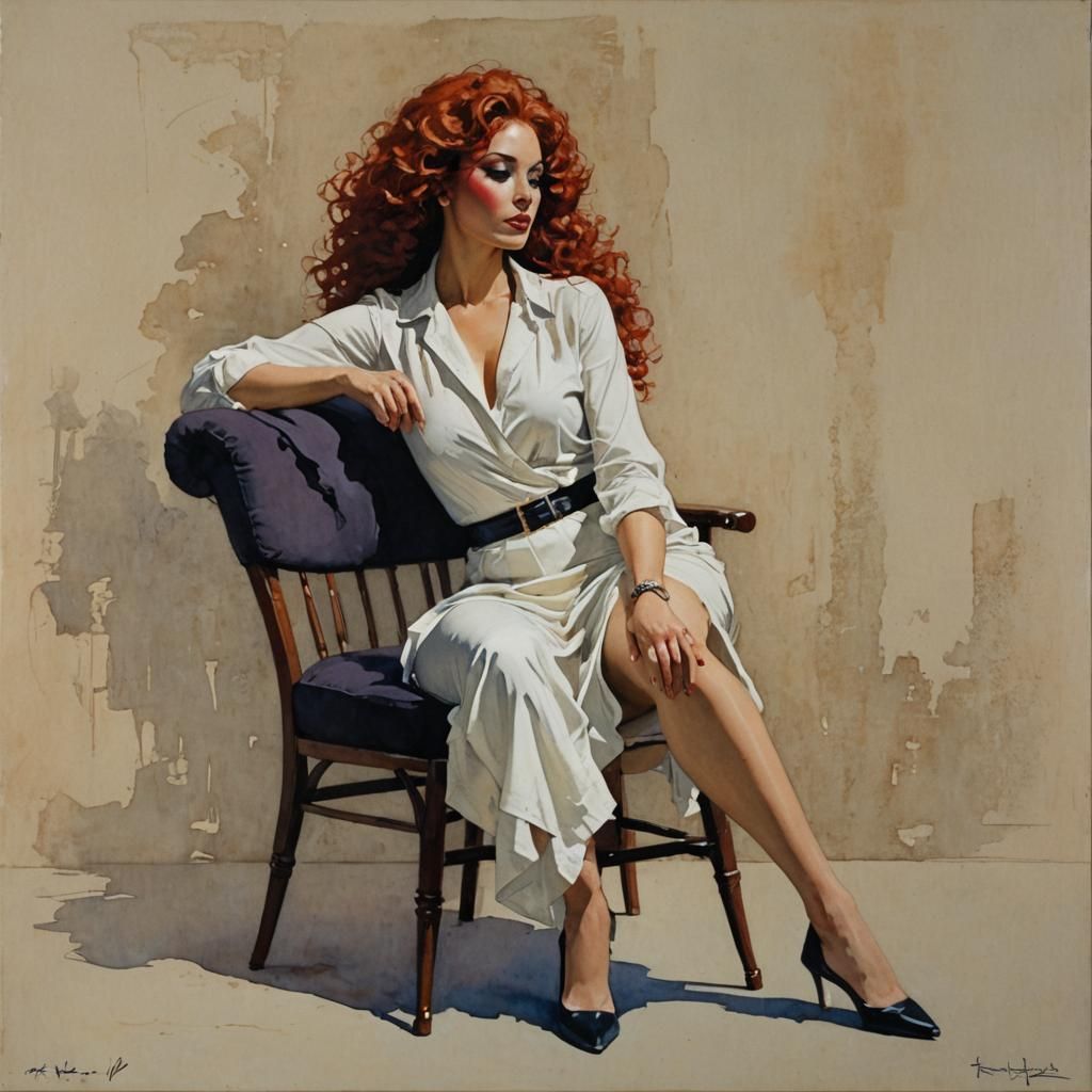 Colorful Painting of Woman with Red Hair