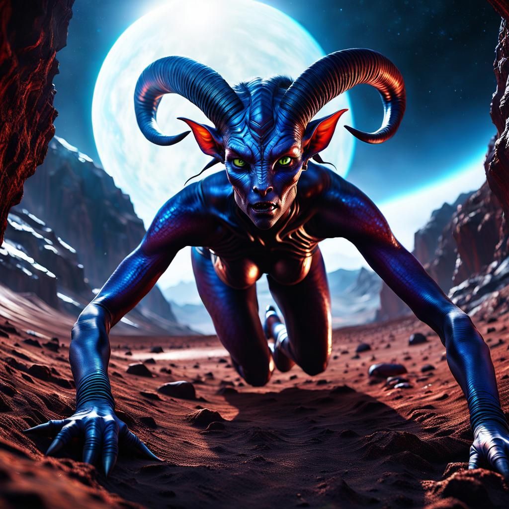 An alien planet with tiefling