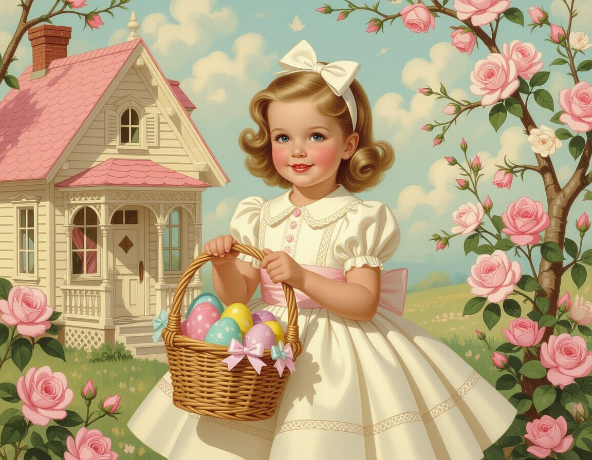 Easter Girl with Dollhouse in Pin-Up Style
