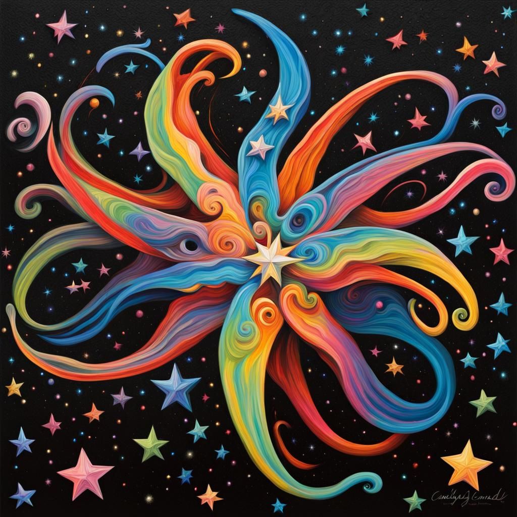 Newborn Star with Electromagnetic Coils as Impasto Painting