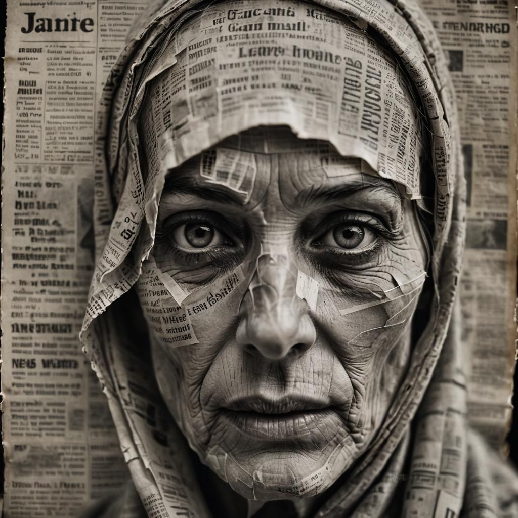 1930s Portrait of Woman with Newsprint Face