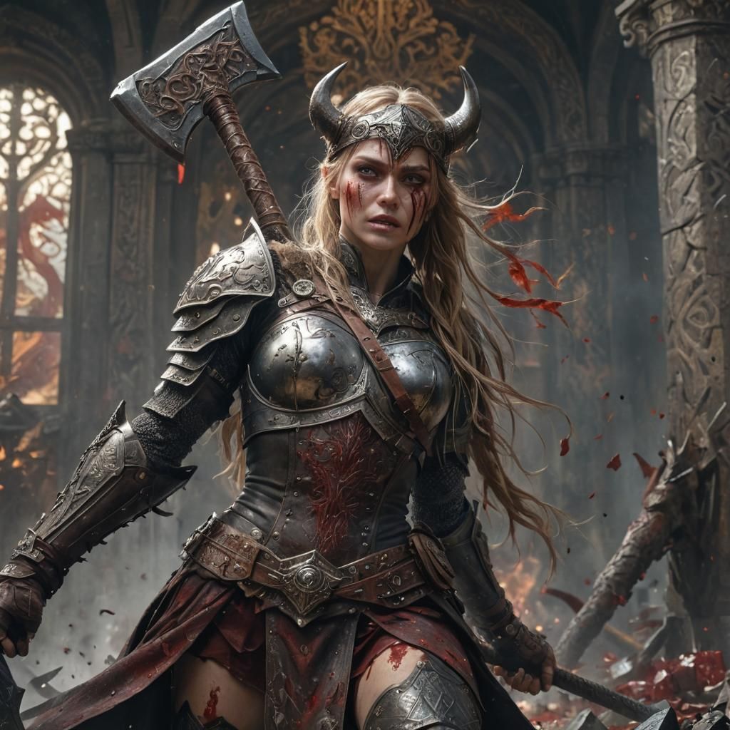 Viking Princess in Bloody Combat, Dark Fantasy Art