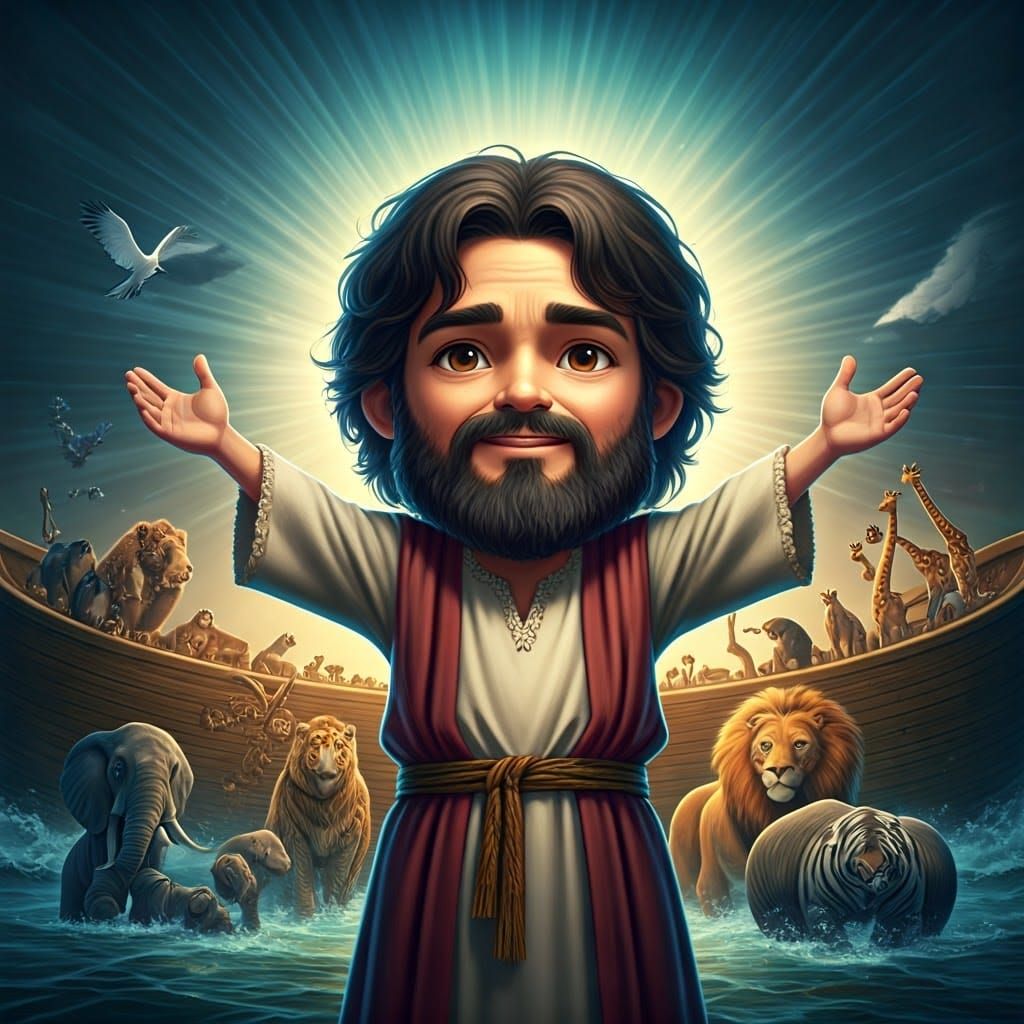 Chibi Noah's Ark: A Whimsical Pixar-Style Scene