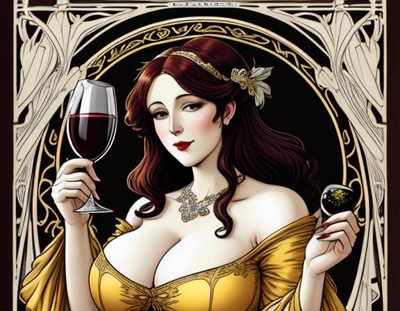 Voluptuous Woman at Decadent Art Nouveau Party