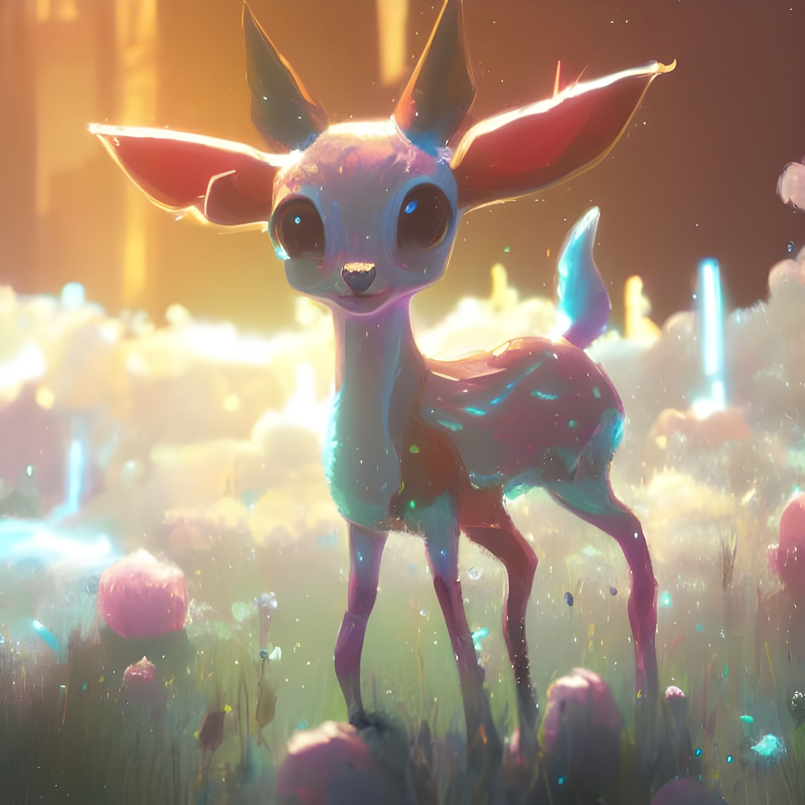Cute Antelope Surrounded by Luminous Crystal Sparkles