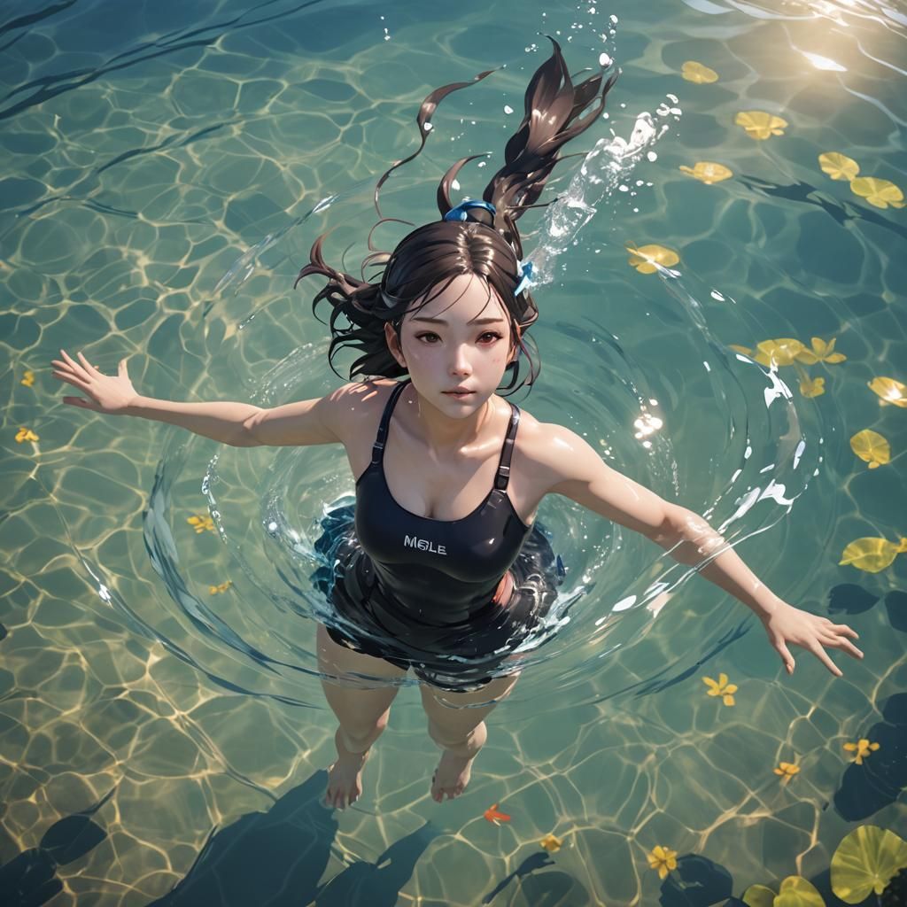 Swimming Miquella: Detailed 3D Anime Art