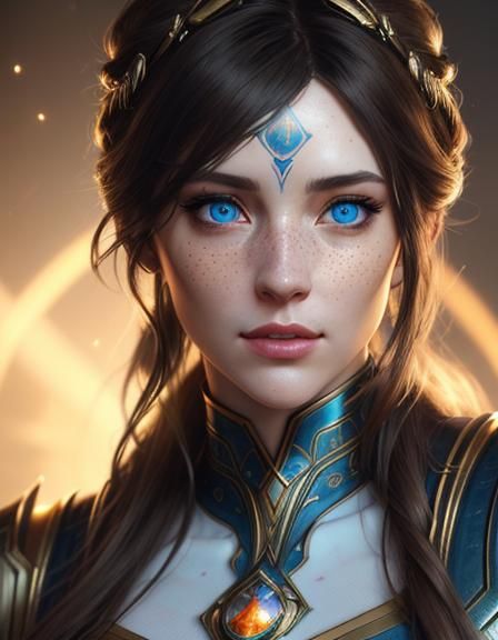 Art Nouveau Portrait of a Freckled Woman