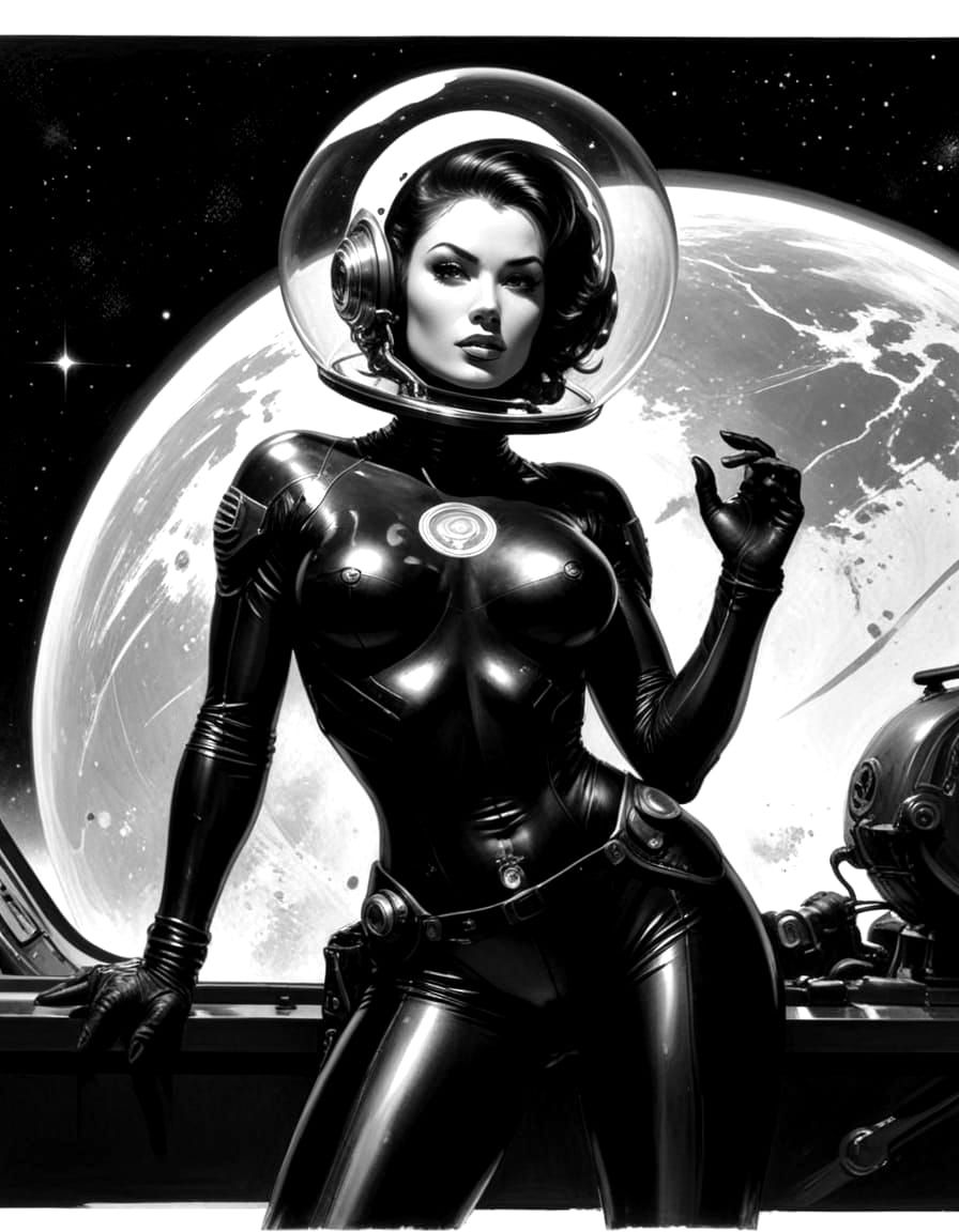 Sensual Retro Sci-Fi Pinup in Starship Interior
