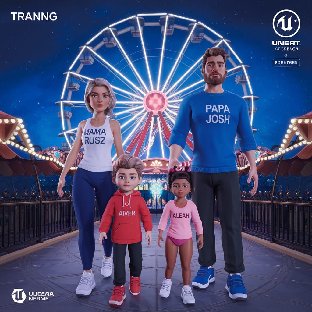 Theme Park Family Portrait at Night