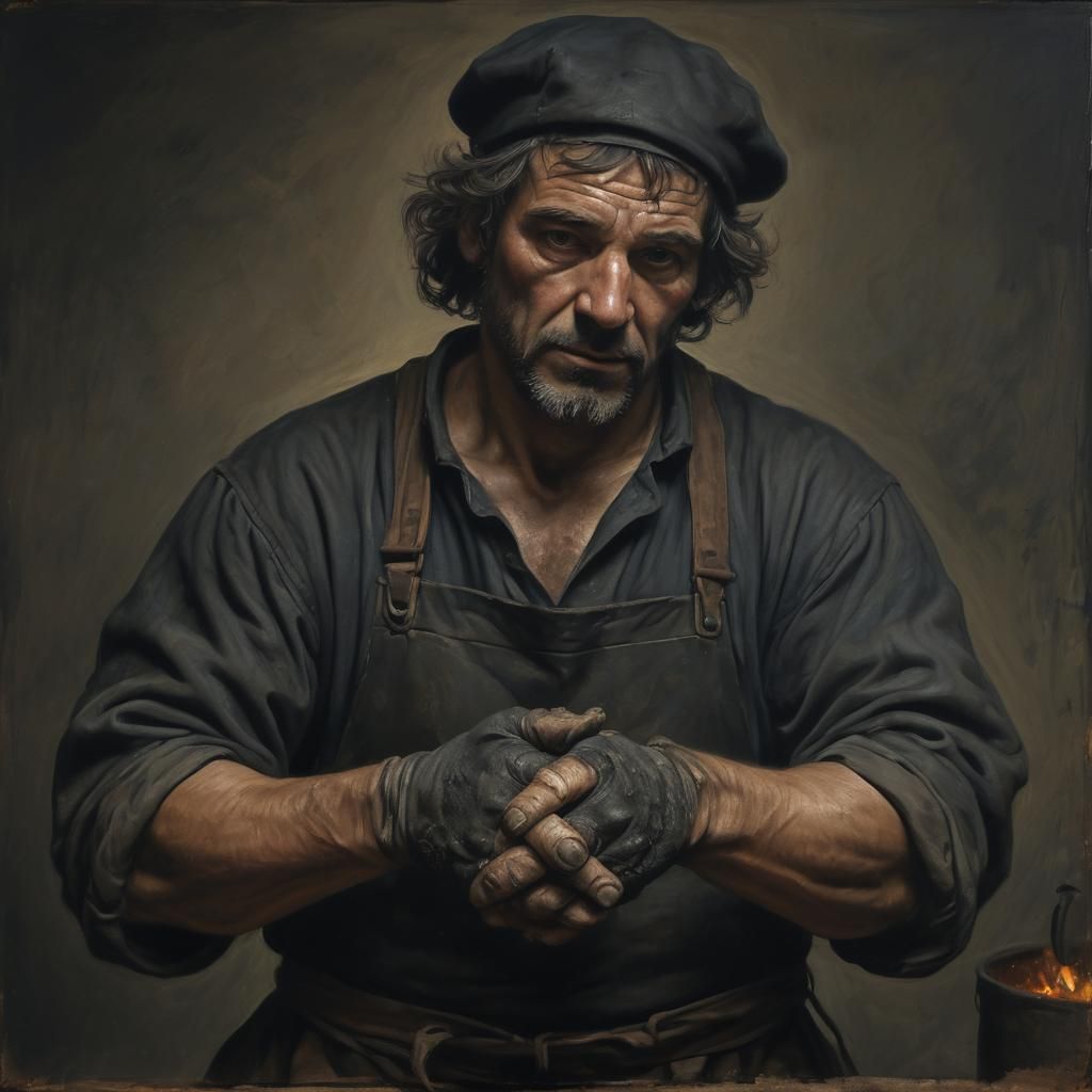 Medieval Blacksmith's Gaze in Warm Golden Light