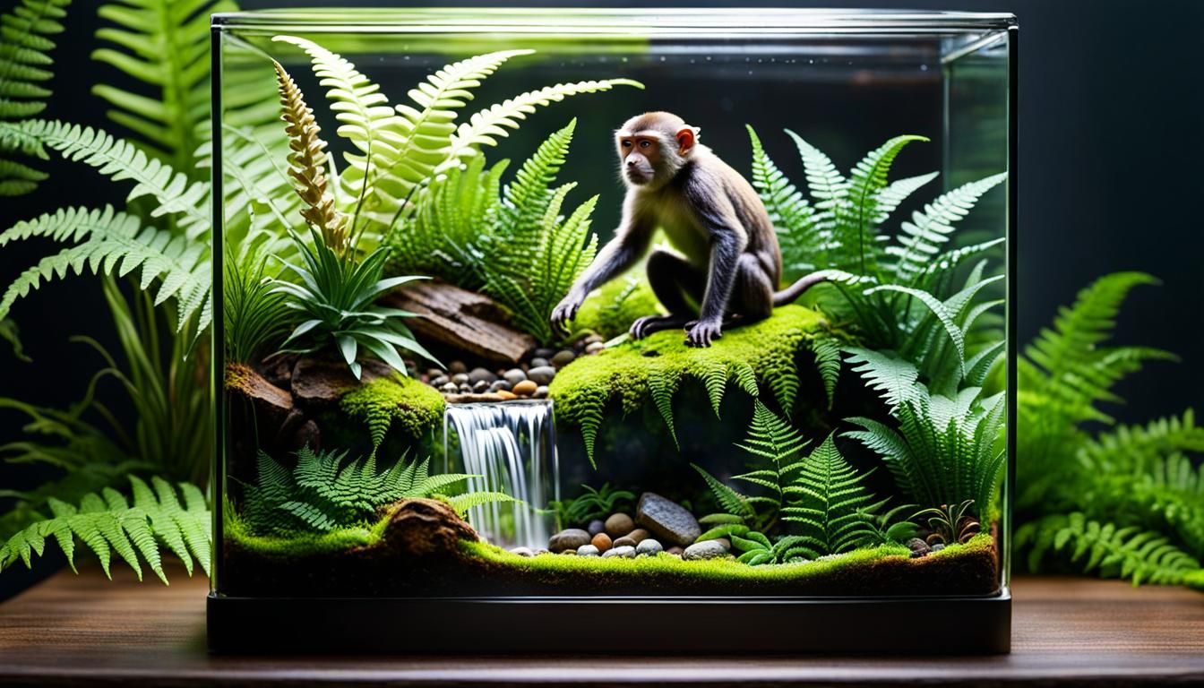 Miniature Monkey Landscape in Glass Terrarium