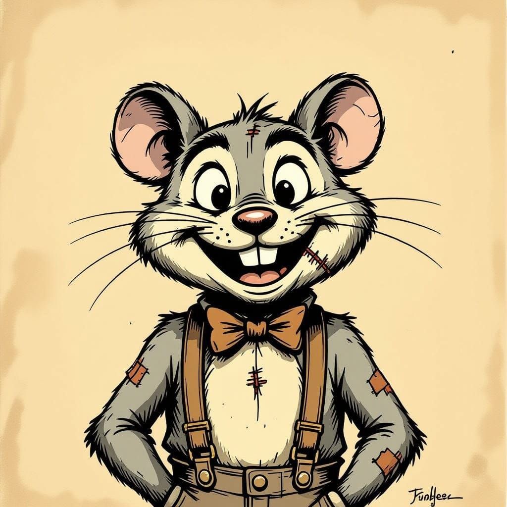 Steampunk Rodent Character in Vintage Ink Wash Style