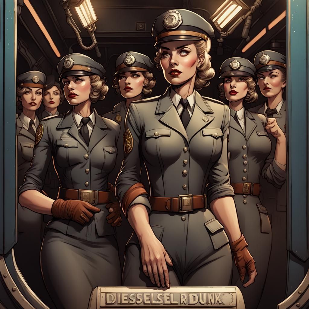 Dieselpunk Lady Officers in Comic Book Art