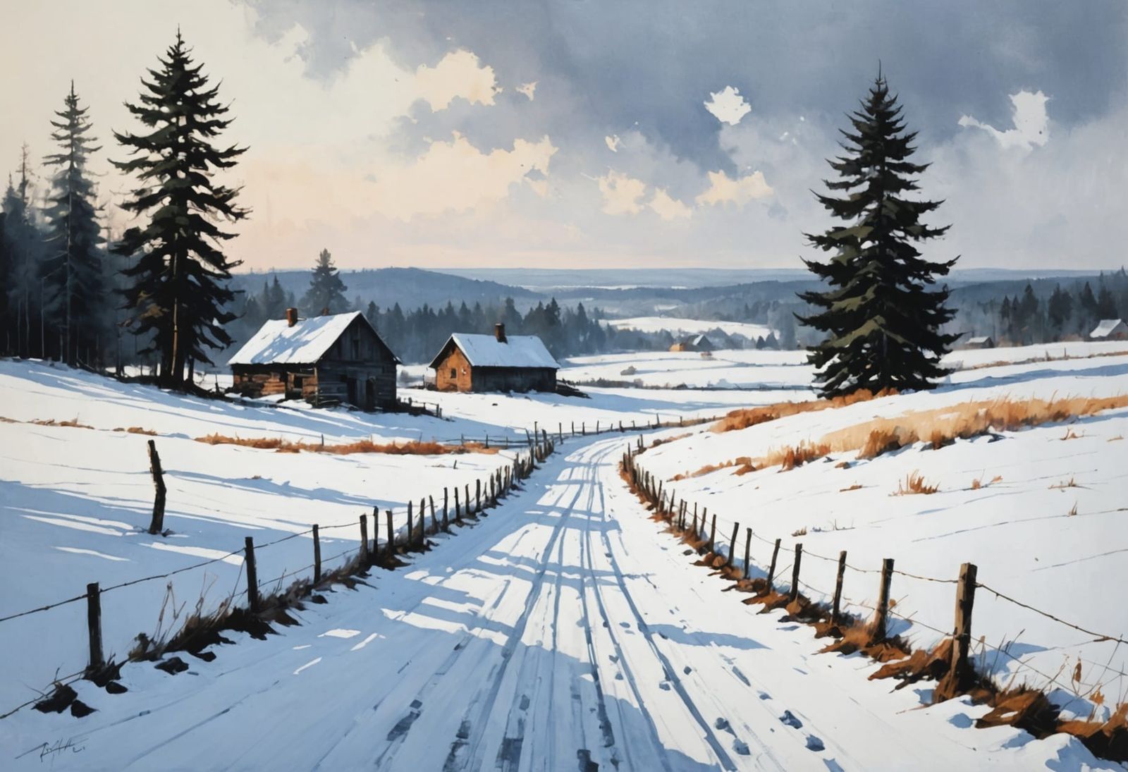 Winter Landscape in Oil Painting Style