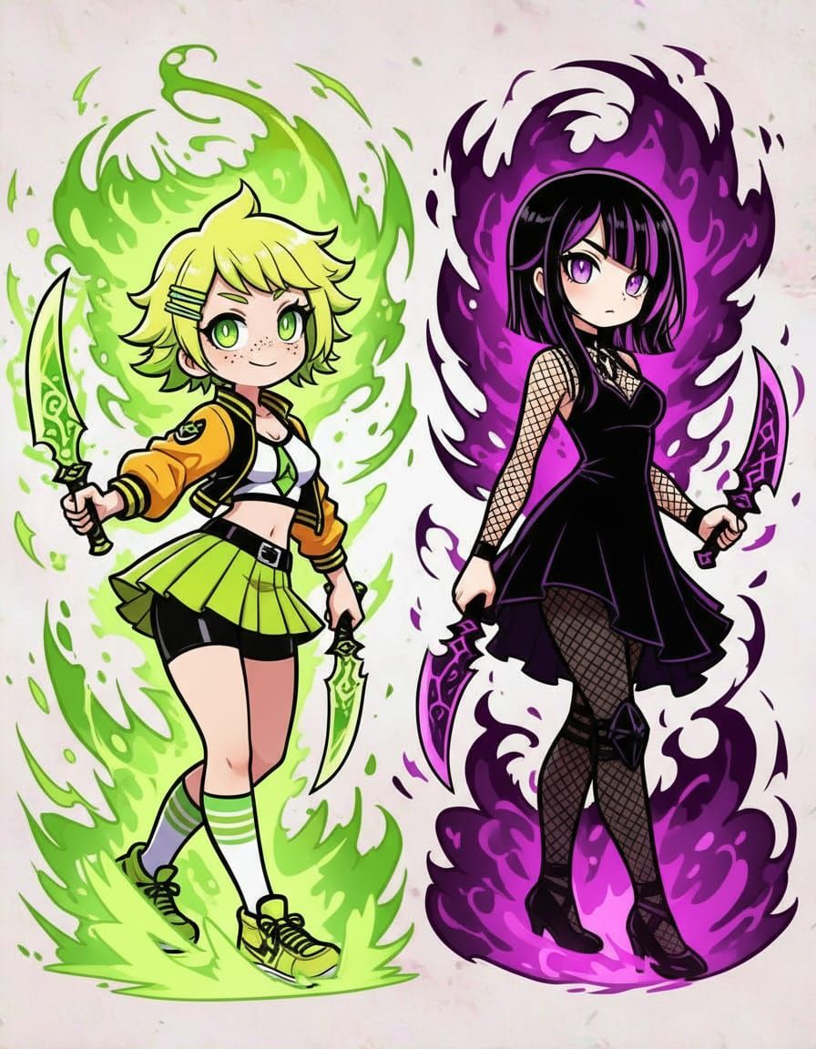 Punk Pixie and Gothic Ballerina with Glowing Daggers