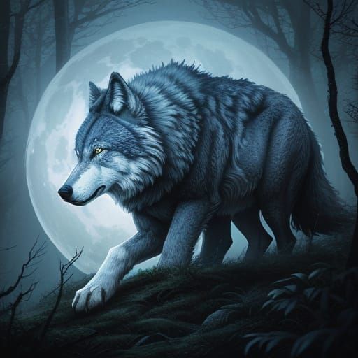 Surreal Wolf of the Night Sky: Dreamlike Digital Art