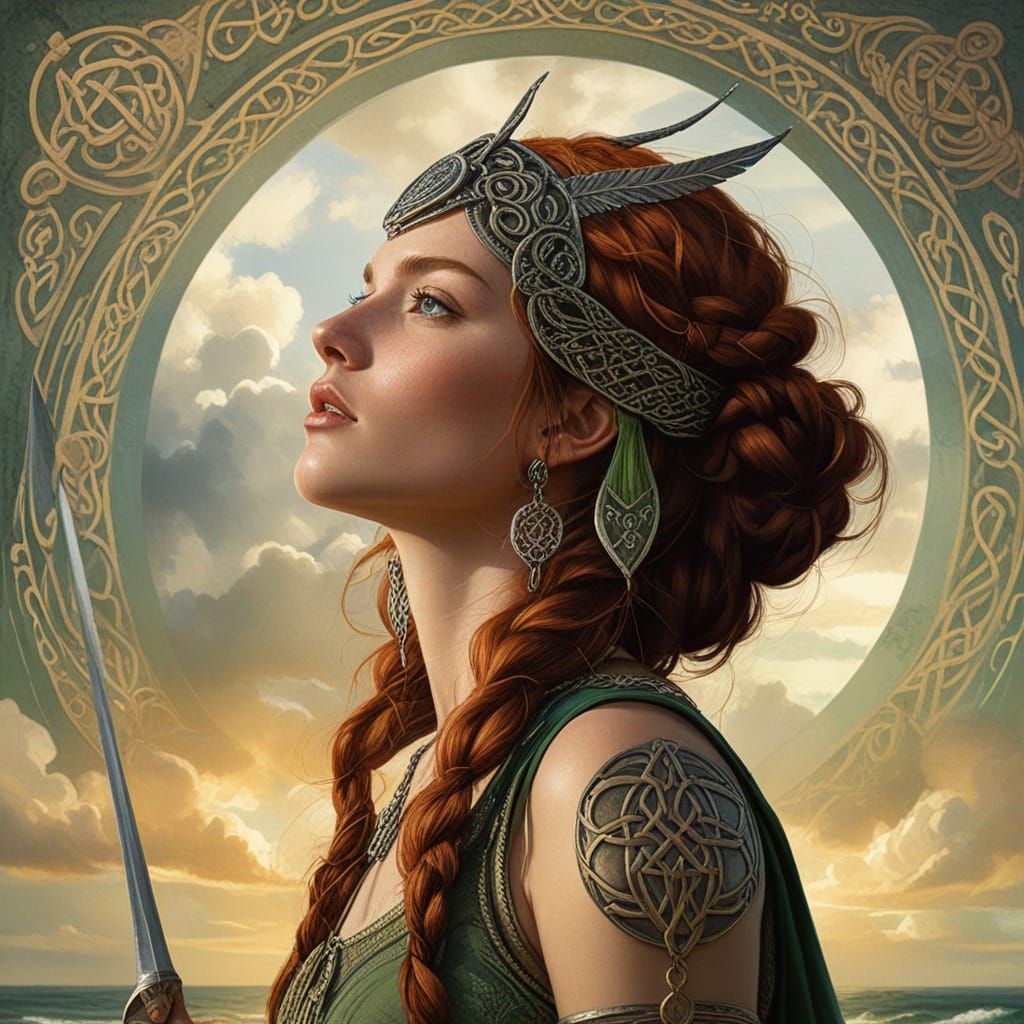 Fierce Celtic Goddess Striding Forward in Digital Art