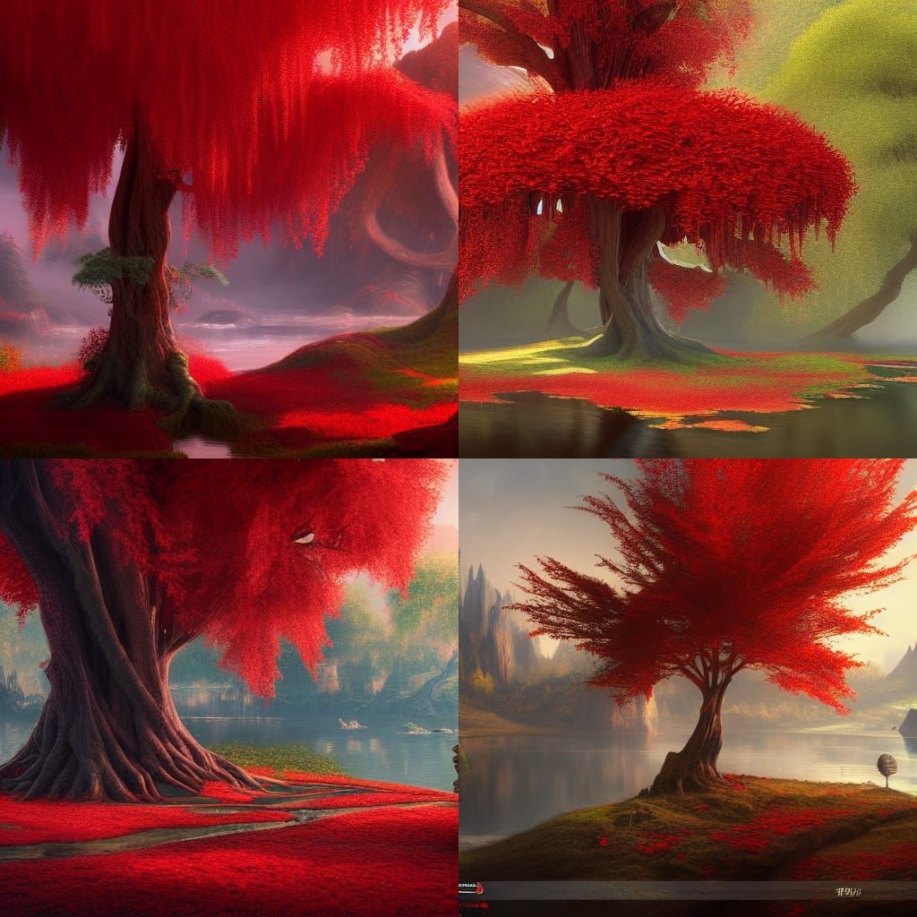 Fantastical Willow Tree with Red Leaves