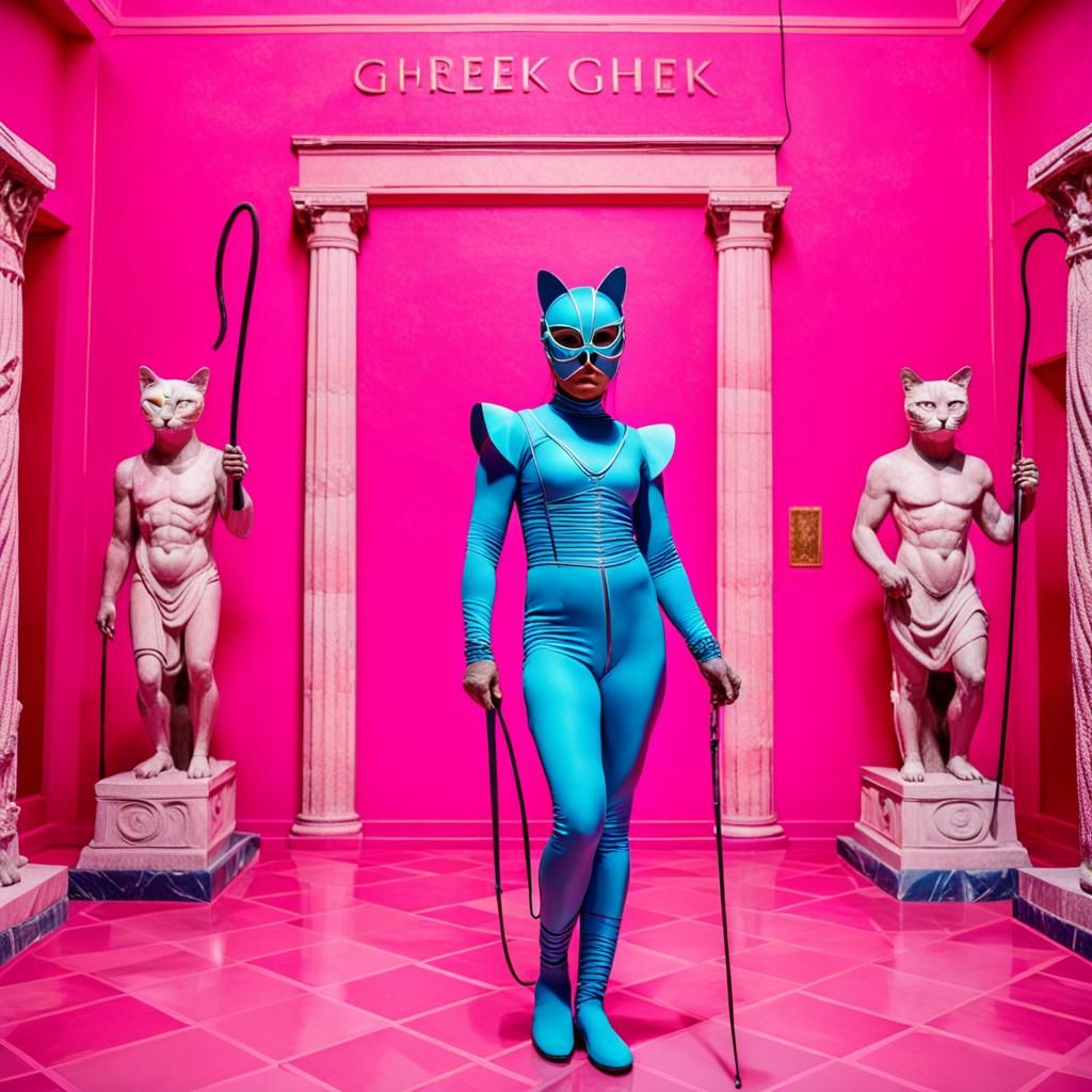 Woman in Pink Suit with Cat Ears and Whip