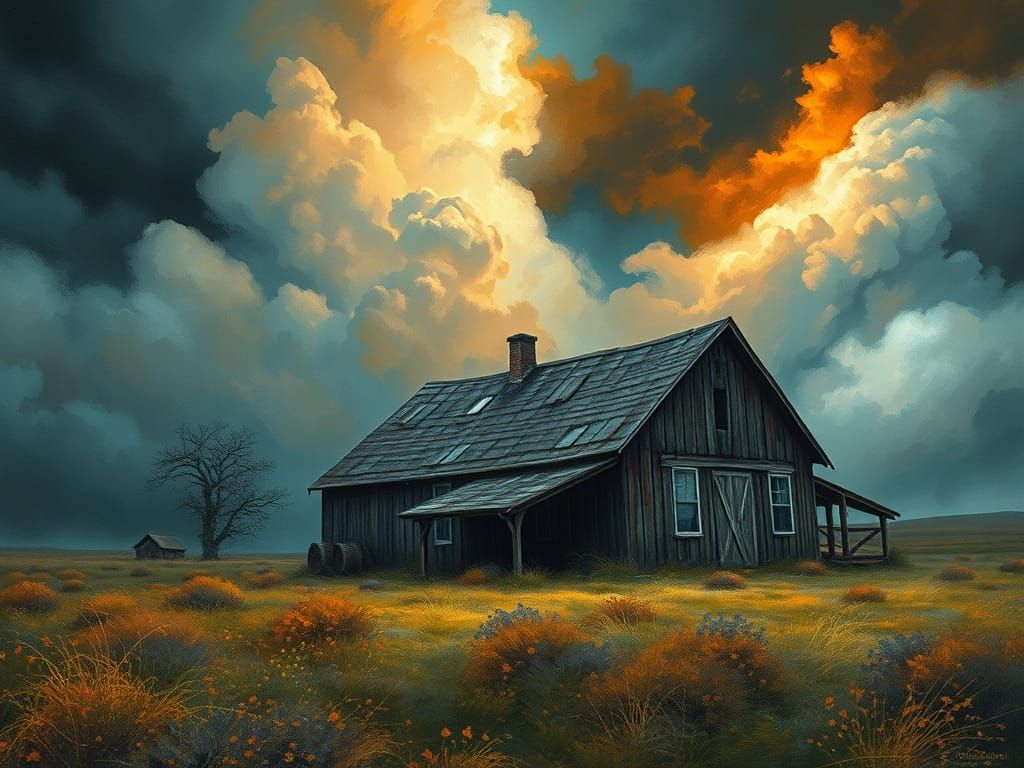 Epic Stormscape Farmhouse in Hyperrealistic Oil Painting Sty...