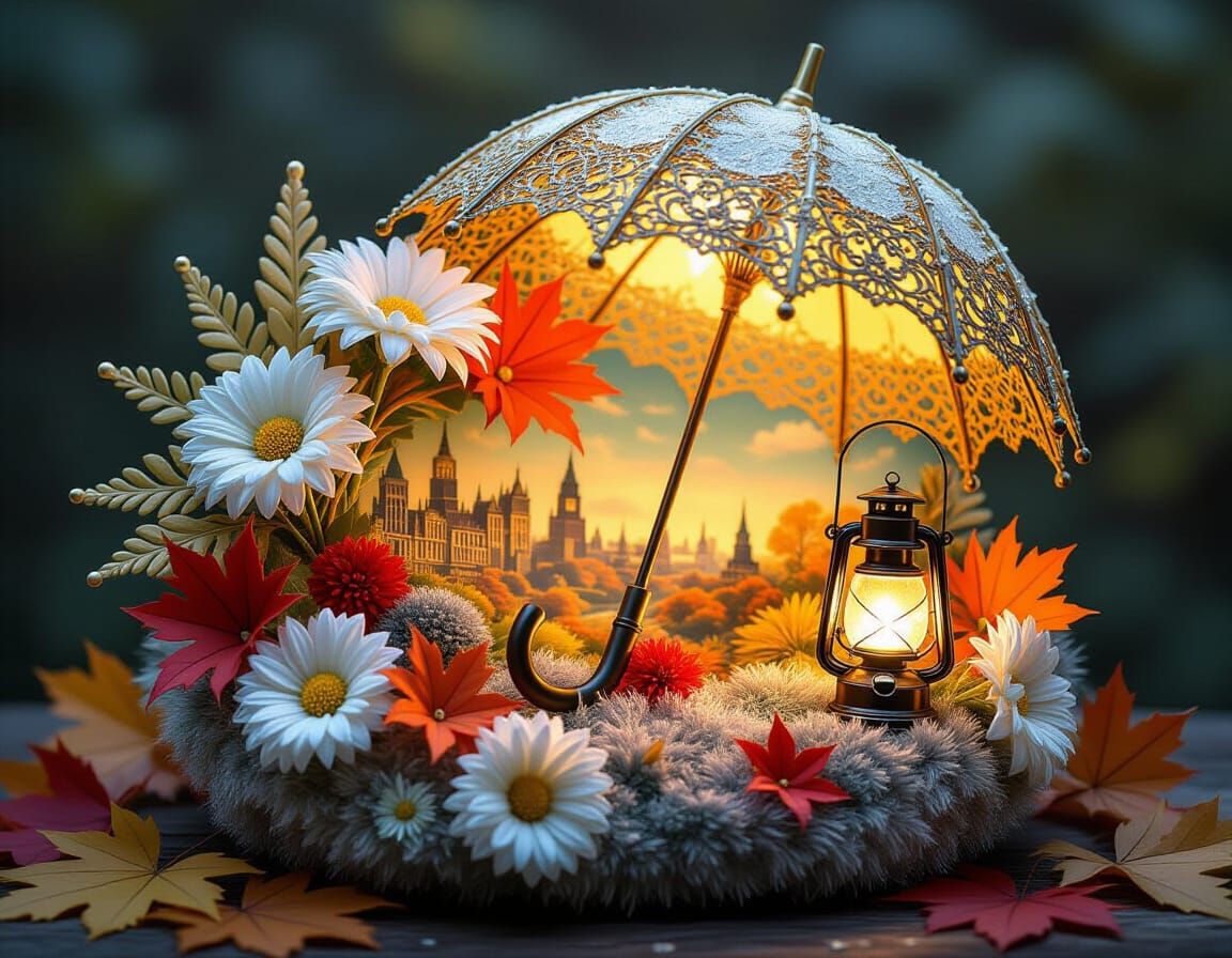 Microcosm on Physalis: Mohair, Beads, Frost & Flowers