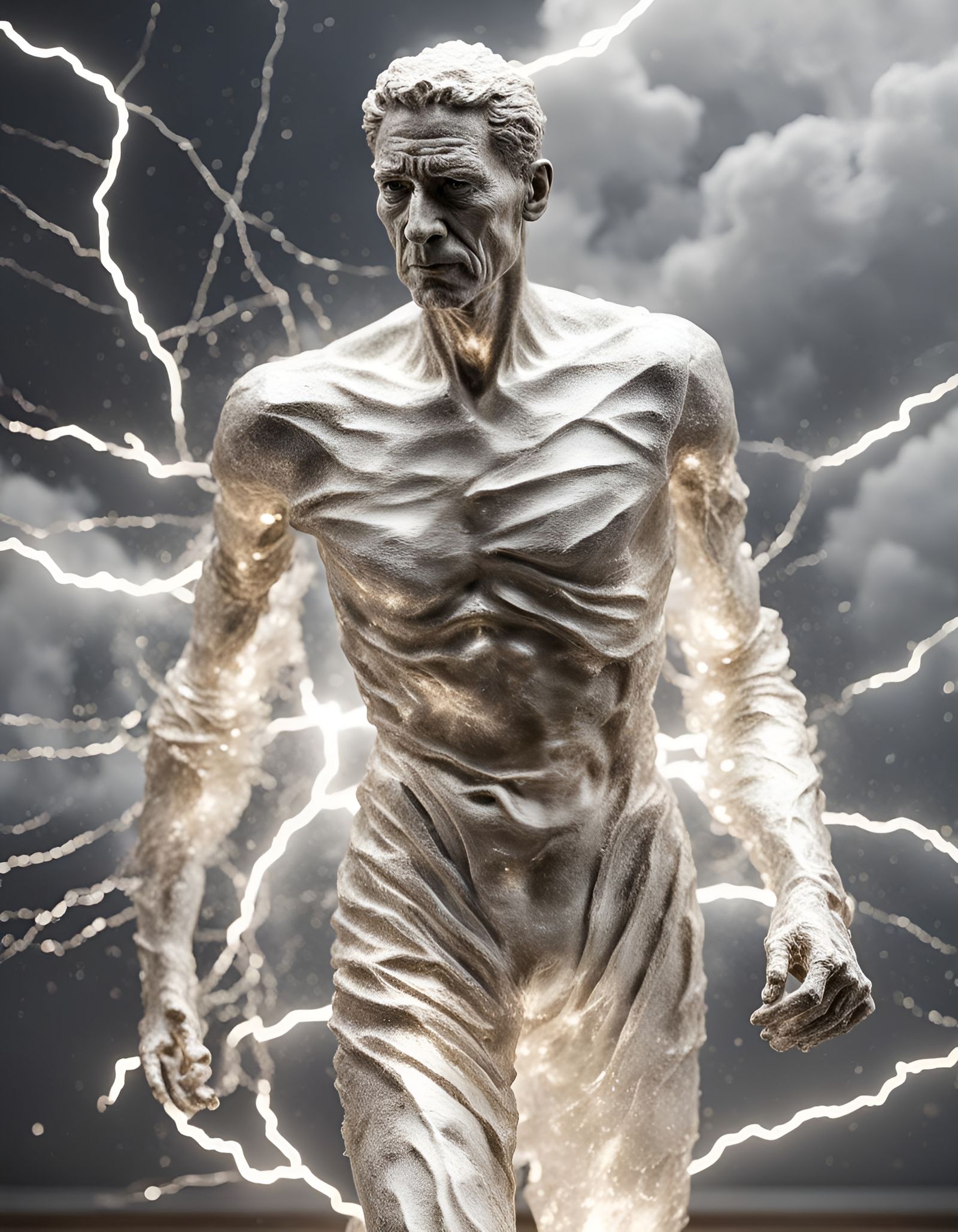 Glass Walking Man Sculpture with Storm Effects