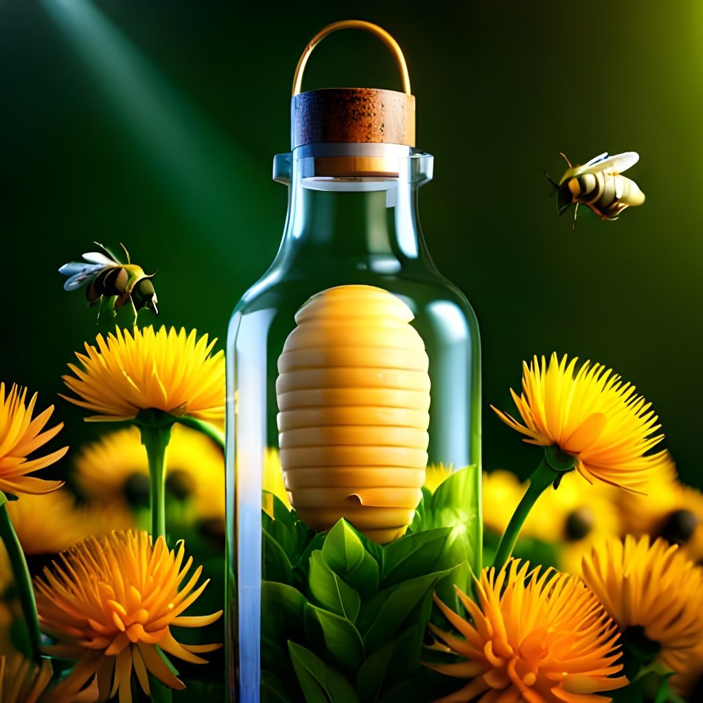 Beehive in Glass Bottle: Photorealistic Digital Art