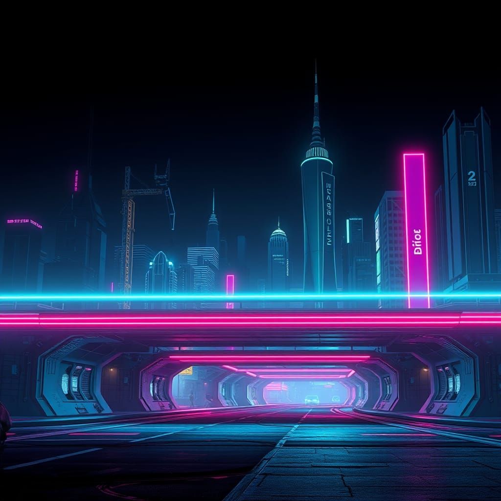 Futuristic Underbar in Neon-Lit Cityscape Style
