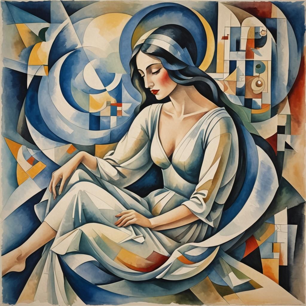 Abstract Watercolor Dreamscape in Cubist Style