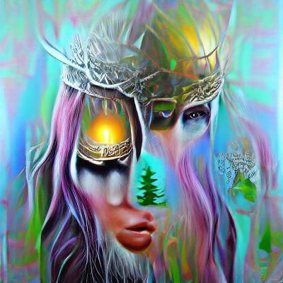 Pagan goddess scandinavian mythology Unreal Engine photoillustration iridescent detailed painting acrylic art