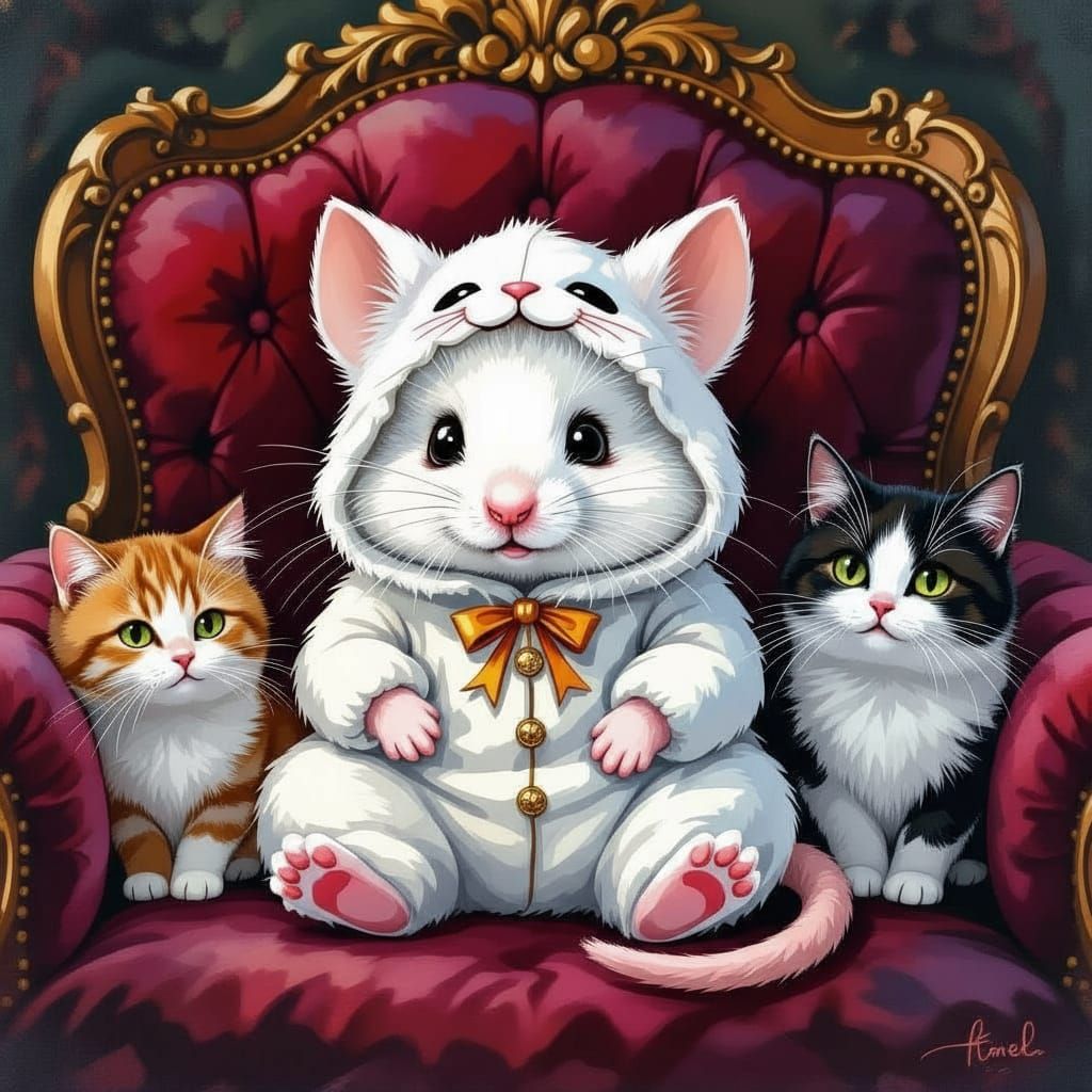 Woman in Costume with White Cat Ears