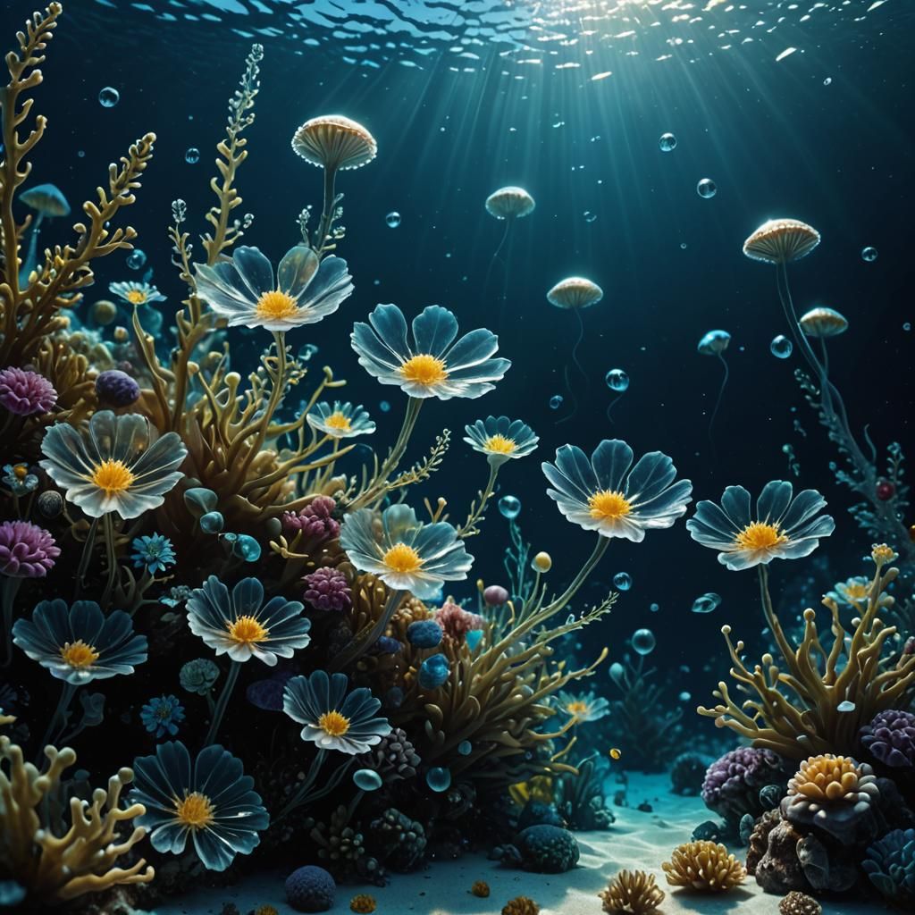 Bioluminescent Alien Flowers Underwater in Hyperrealistic De...