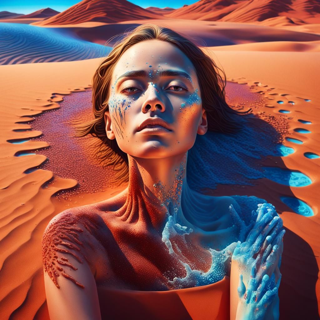 Diatom Woman in Blue Heaven and Red Sand