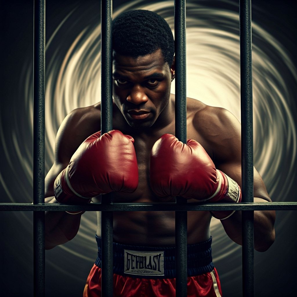 1960s Boxer Behind Bars with Hurricane Backdrop