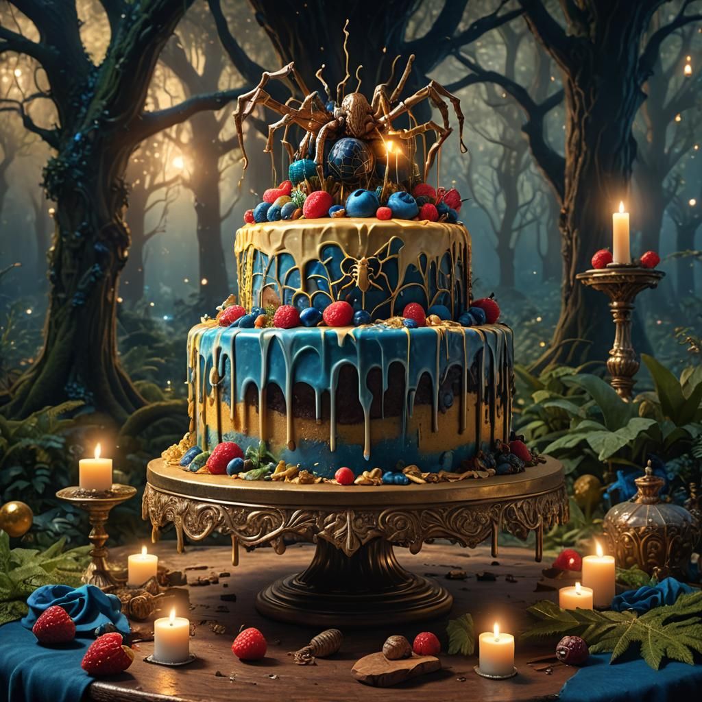 Ornate Cake in Forest Glade, Fantasy Matte Painting