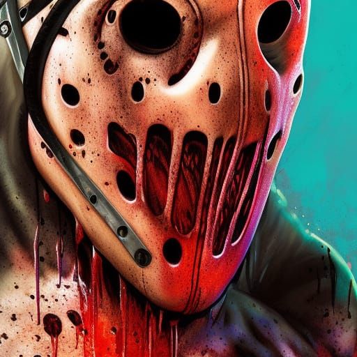 Hyperrealistic Jason Voorhees Splash Art Portrait