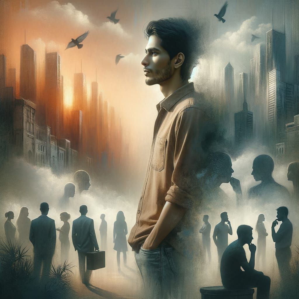 Contemplative Figure in Urban Landscape