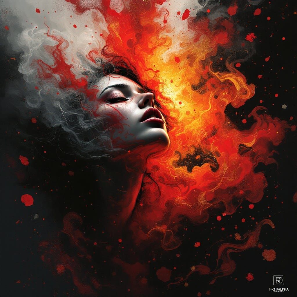 Surreal Sublim Woman in Abstract Smoke