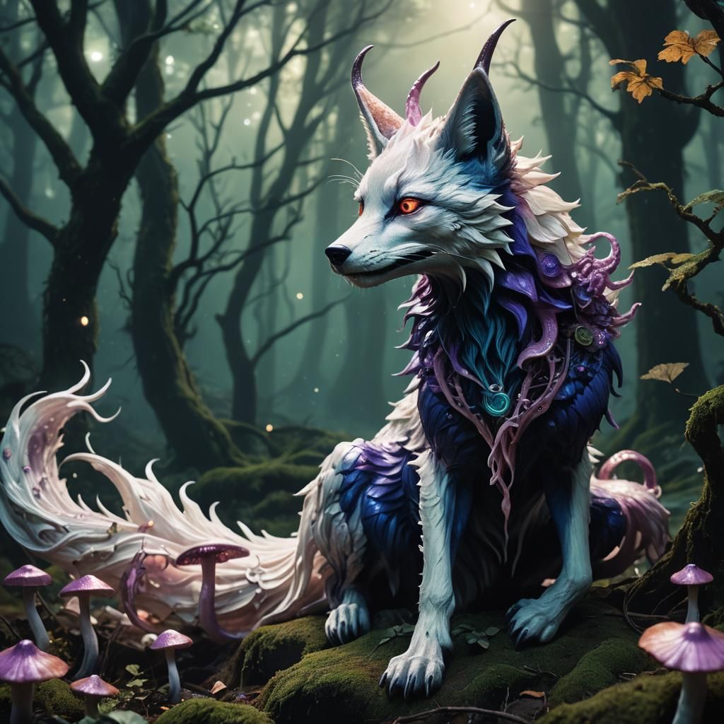 Eldritch Chinese Kitsune Demon in Mystical Forest
