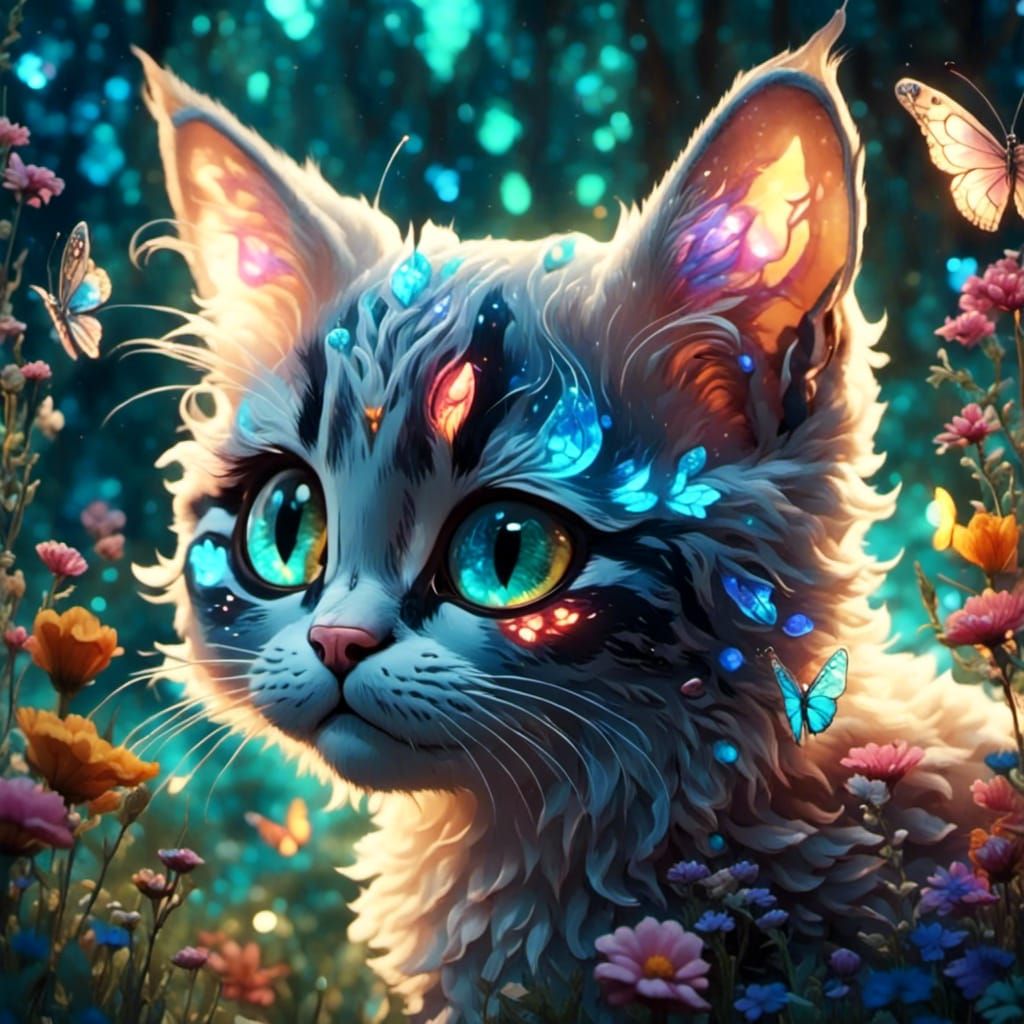 Crystal Butterfly Boops Cat Nose in Enchanted Garden
