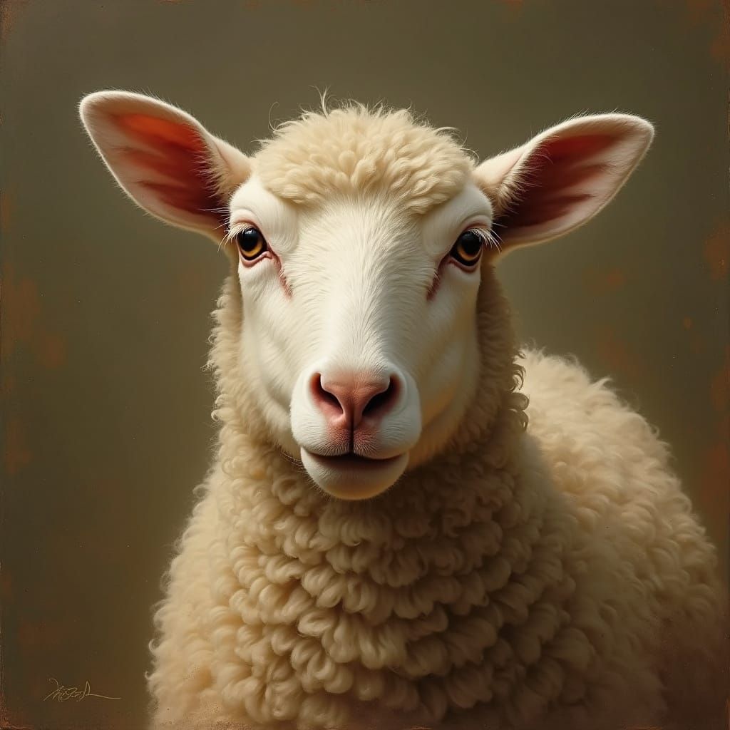 Elegant Sheep Portrait in Earthy Tones