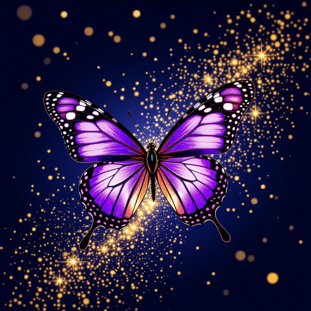 Glittering Purple Butterfly in Flight