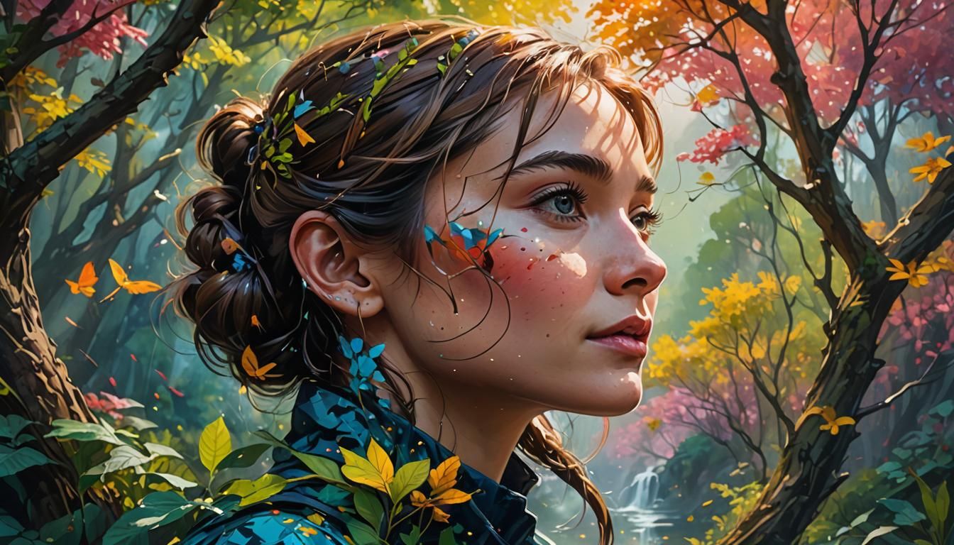 Hyperrealistic Portrait of Audrey in Nature Landscape