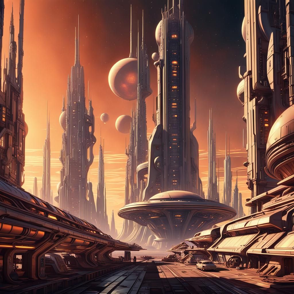 Retro-Futuristic Space Station City in Orbit