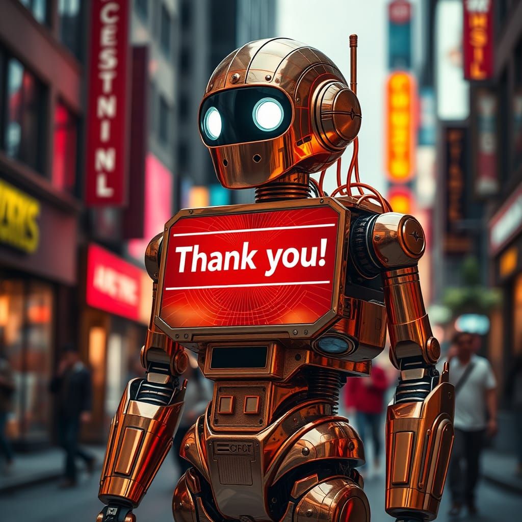 Retro-Futuristic Robot Displays Thank You Message