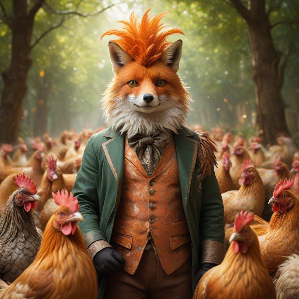 Fox in Rooster Costume in Enchanted Coop