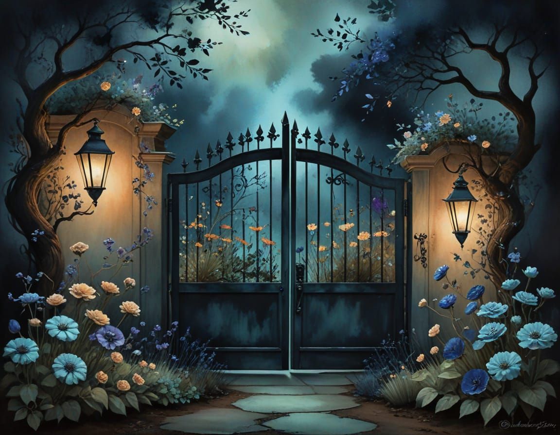 Haunted Garden Watercolor Masterpiece with Goya's Surreal At...