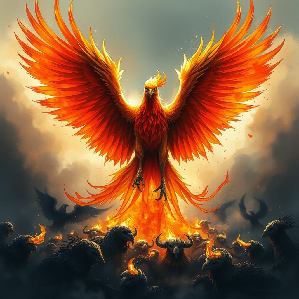 Majestic Phoenix Erupts From Glowing Runes in Painterly Styl...